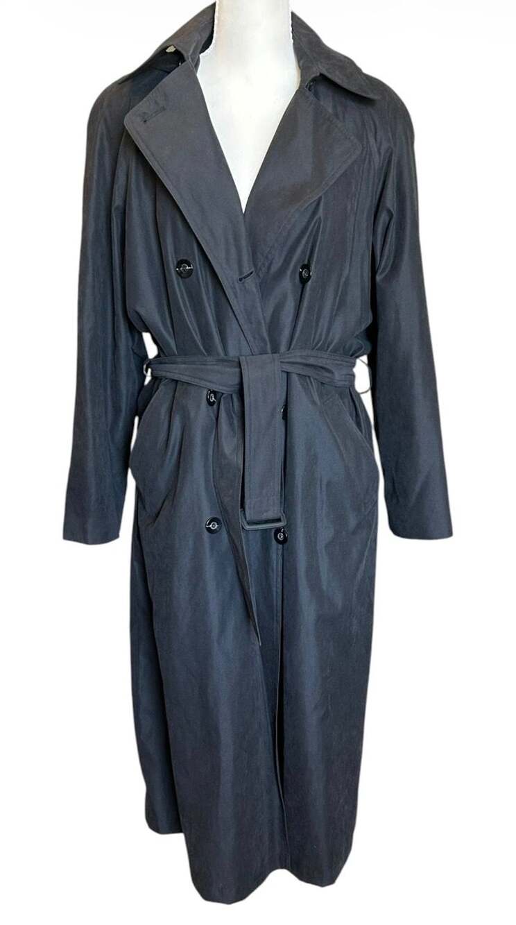 London Fog Limited Edition Trench Coat Size 10 Black Hooded Belted